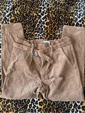 Corduroy Paperbag Waist Pants in Camel Brown